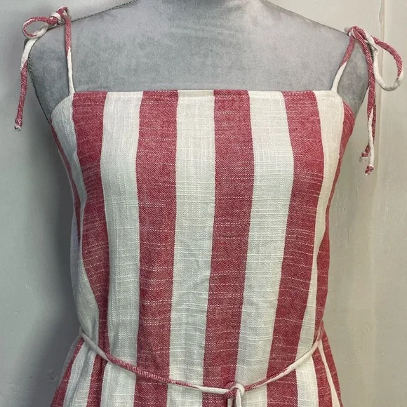 #0152 Skylar+Madison Red &White Linen Cotten Blend Spaghetti Strap Top-M - Picture 2 of 7